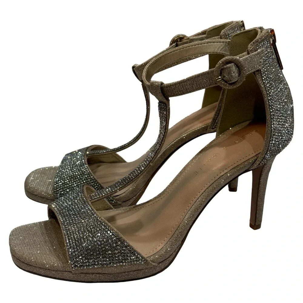 Kelly & Katie Rhinestone T-Strap‎ Heels Size 9.5M Ankle Strap Stiletto